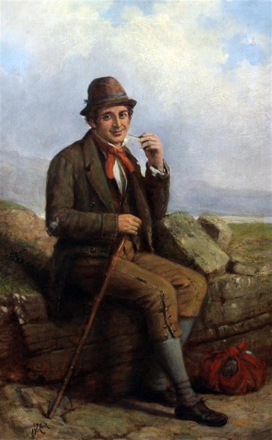 Charles Henry Cook (1830-1906) Seated Irishman smoking a pipe, 24 x 16in.
